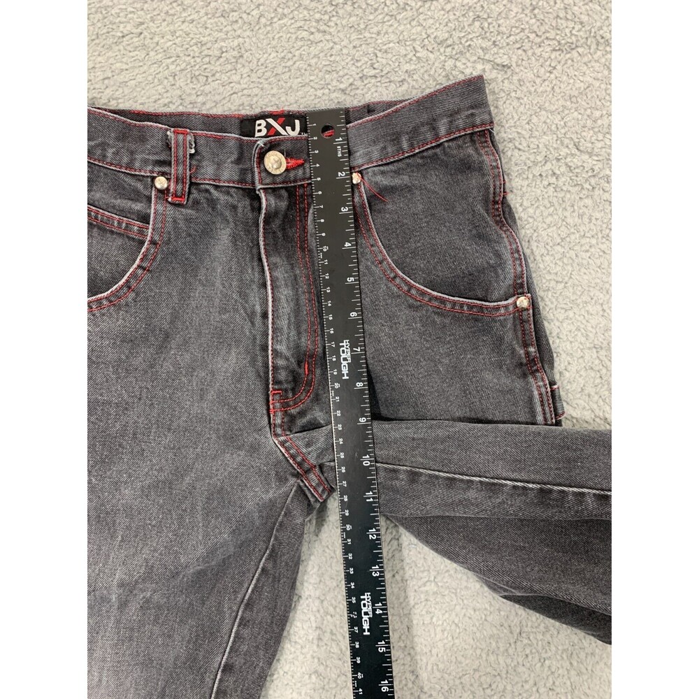 BXJ BOM-X JEANS M10 Boy's Black Red Denim Jeans Distressed Punk Emo 5-Pockets - Picture 7 of 9